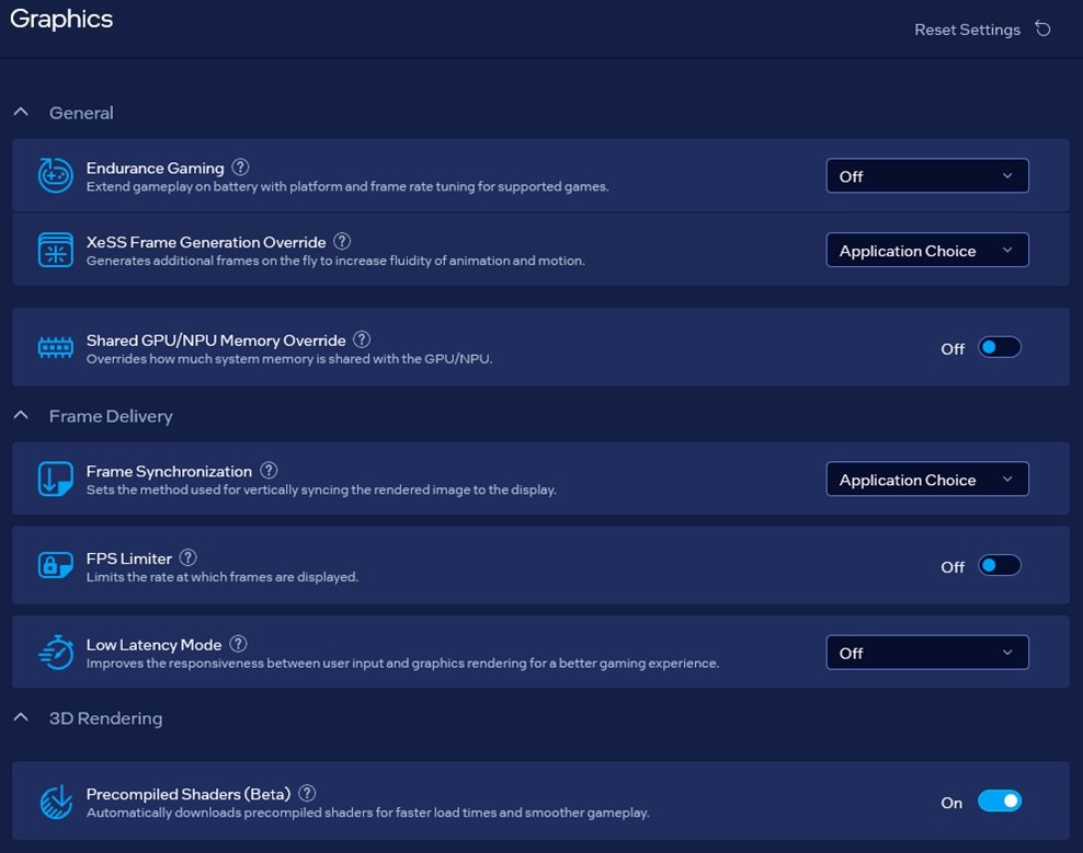 Giao diện Intel Graphics Software bật Precompiled Shaders