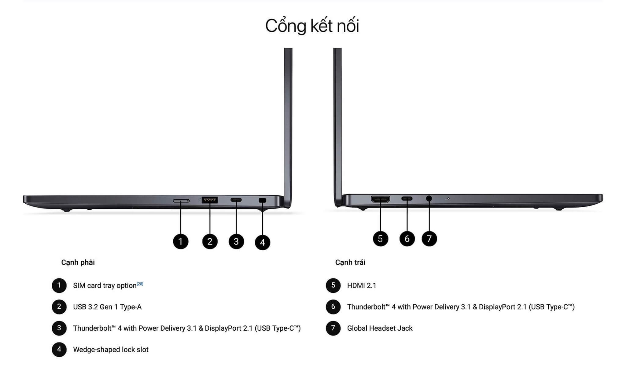 Cổng kết nối Thunderbolt 4, HDMI 2.1 và USB-A trên Dell Pro 14 Premium PA14250