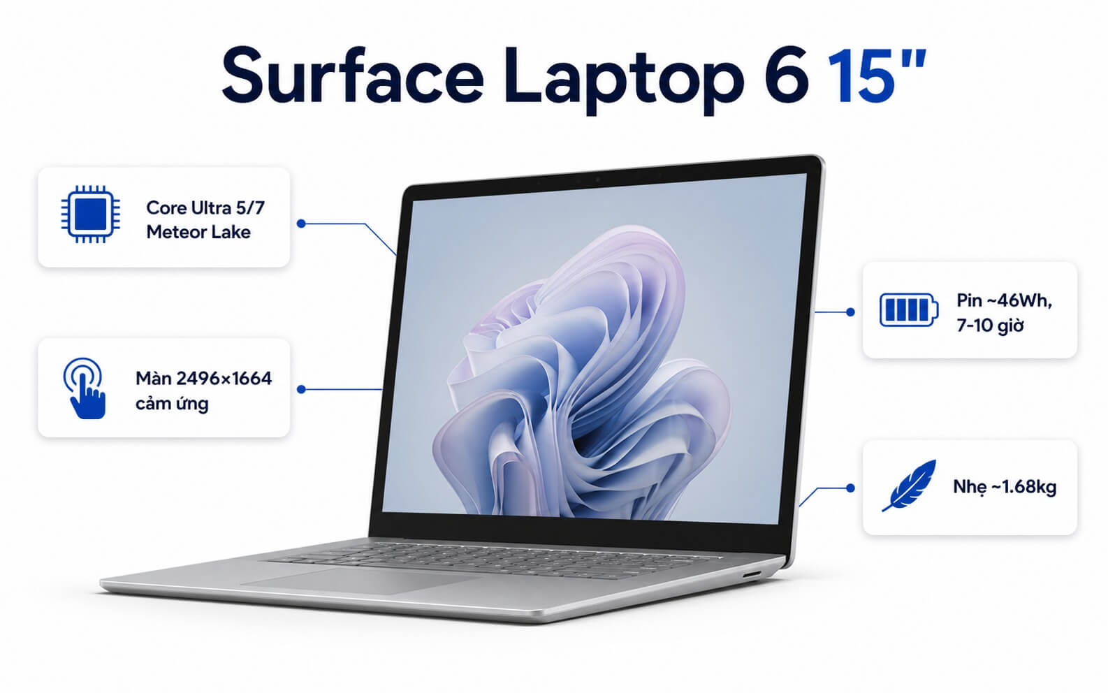 Laptop Microsoft Surface 15 inch vỏ nhôm nguyên khối đặt trên bàn