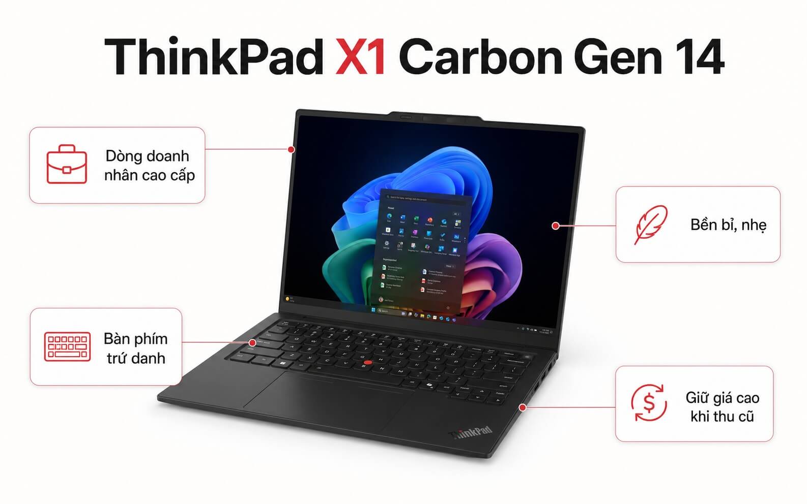 Laptop ThinkPad X1 Carbon vỏ sợi carbon mỏng nhẹ trưng bày tại cửa hàng