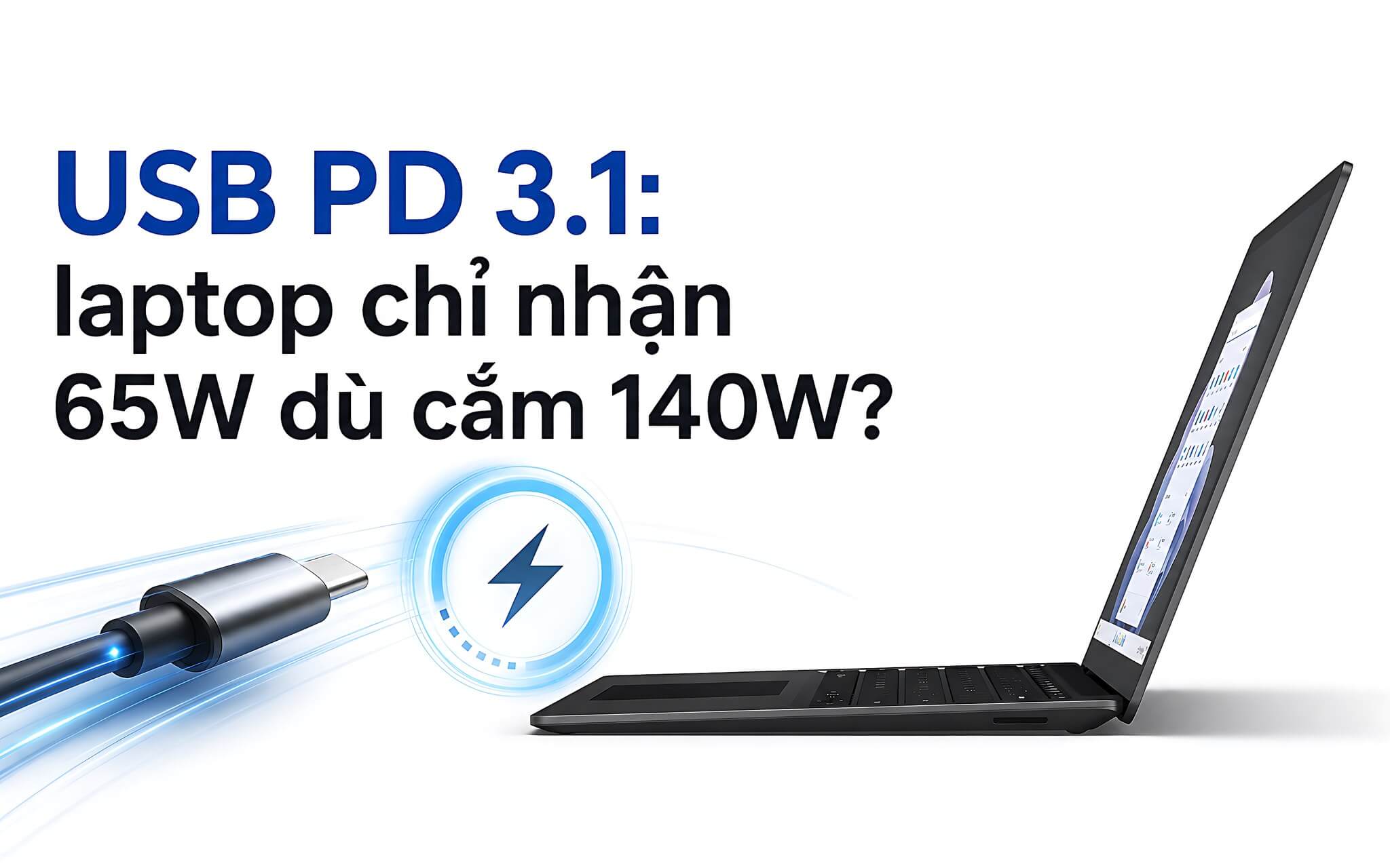Chuẩn sạc PD: Cắm củ sạc 140W nhưng laptop chỉ nhận 65W là vì đâu