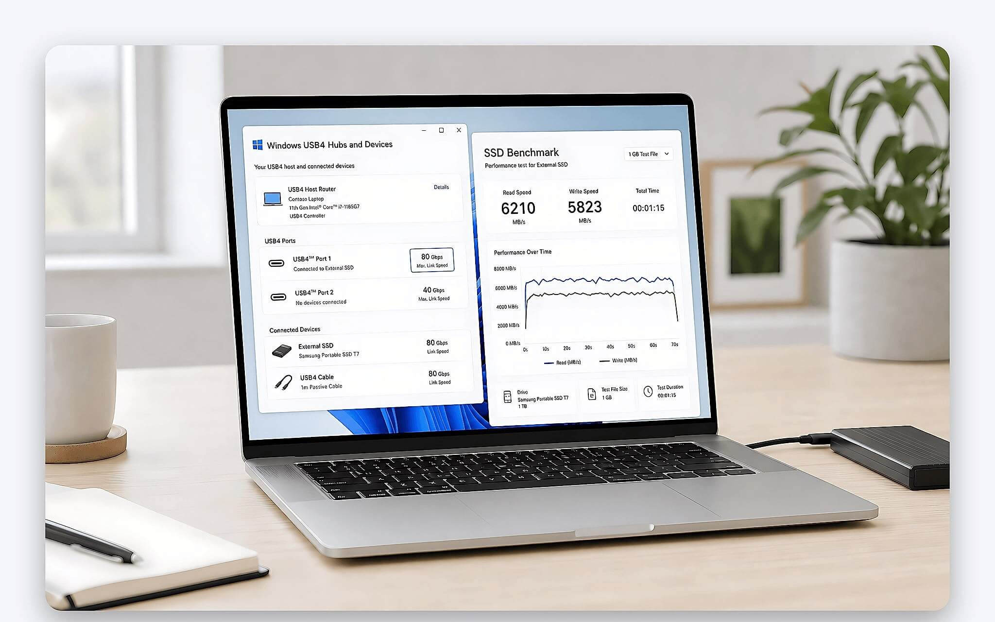 Laptop kết nối eGPU và SSD ngoài qua chuẩn 80Gbps Laptop dùng cổng USB4 80Gbps kết nối eGPU và SSD ngoài