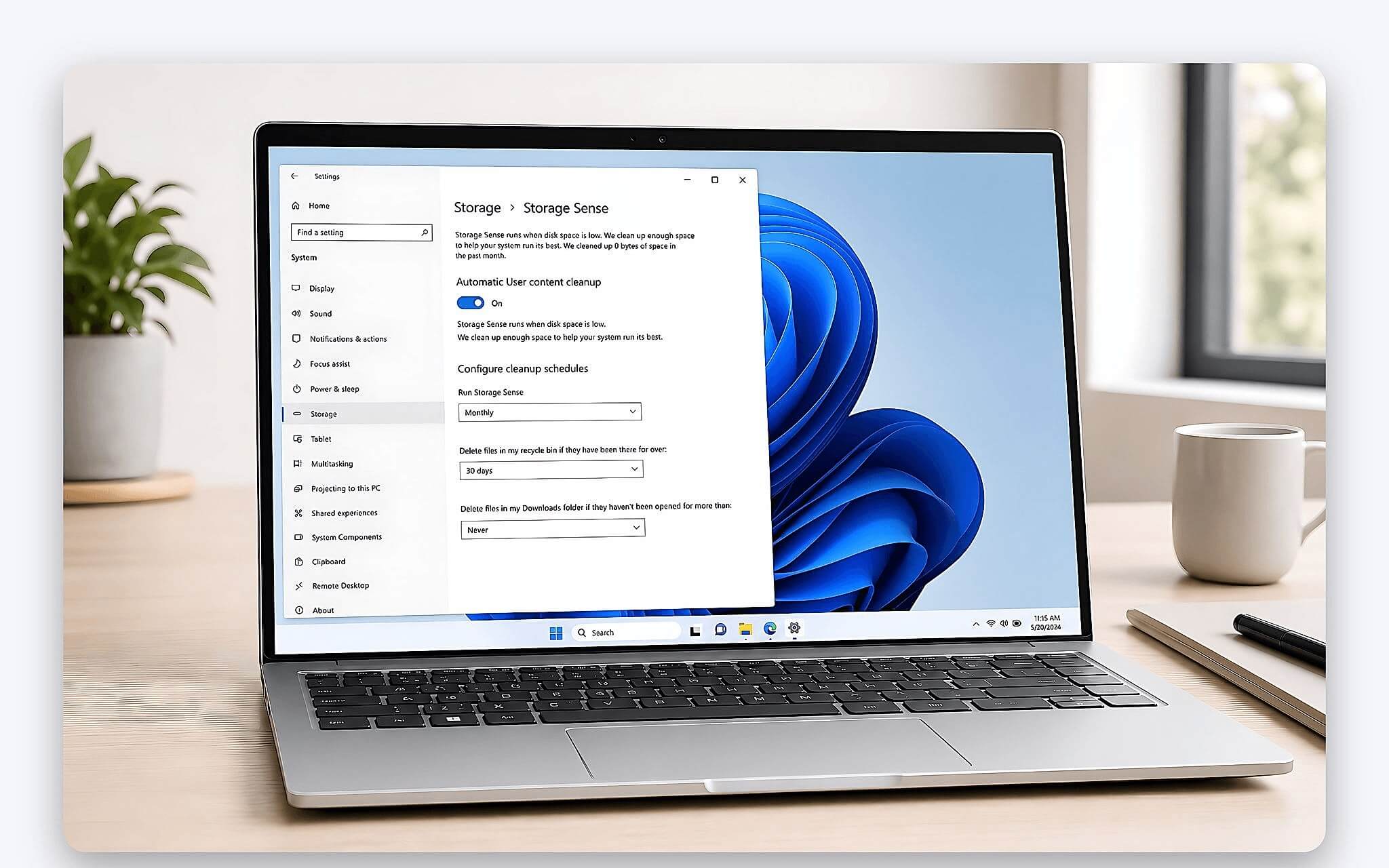 Bật Storage Sense để máy tự giải phóng ổ định kỳ