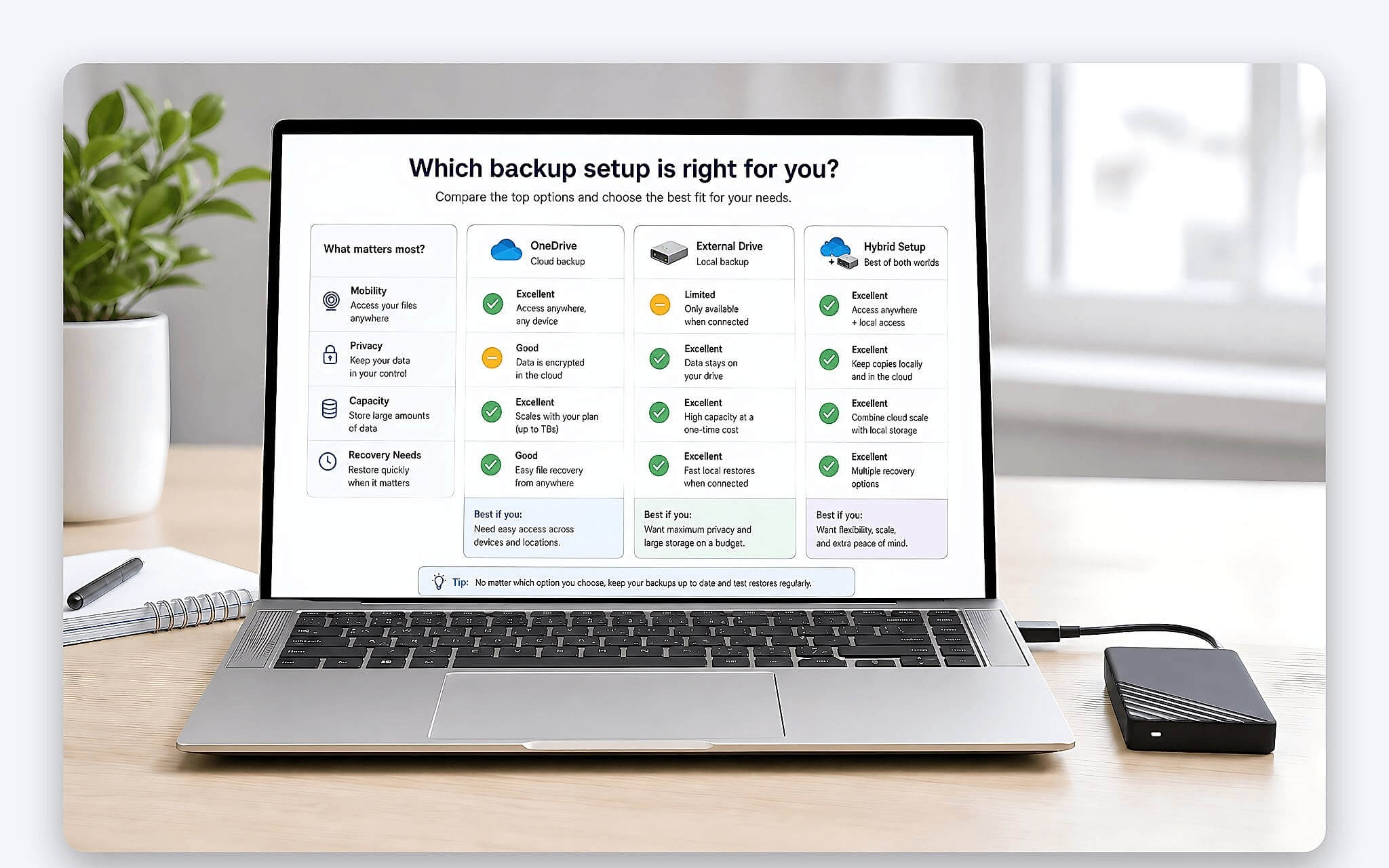 Chọn OneDrive hoặc ổ cứng ngoài theo loại dữ liệu