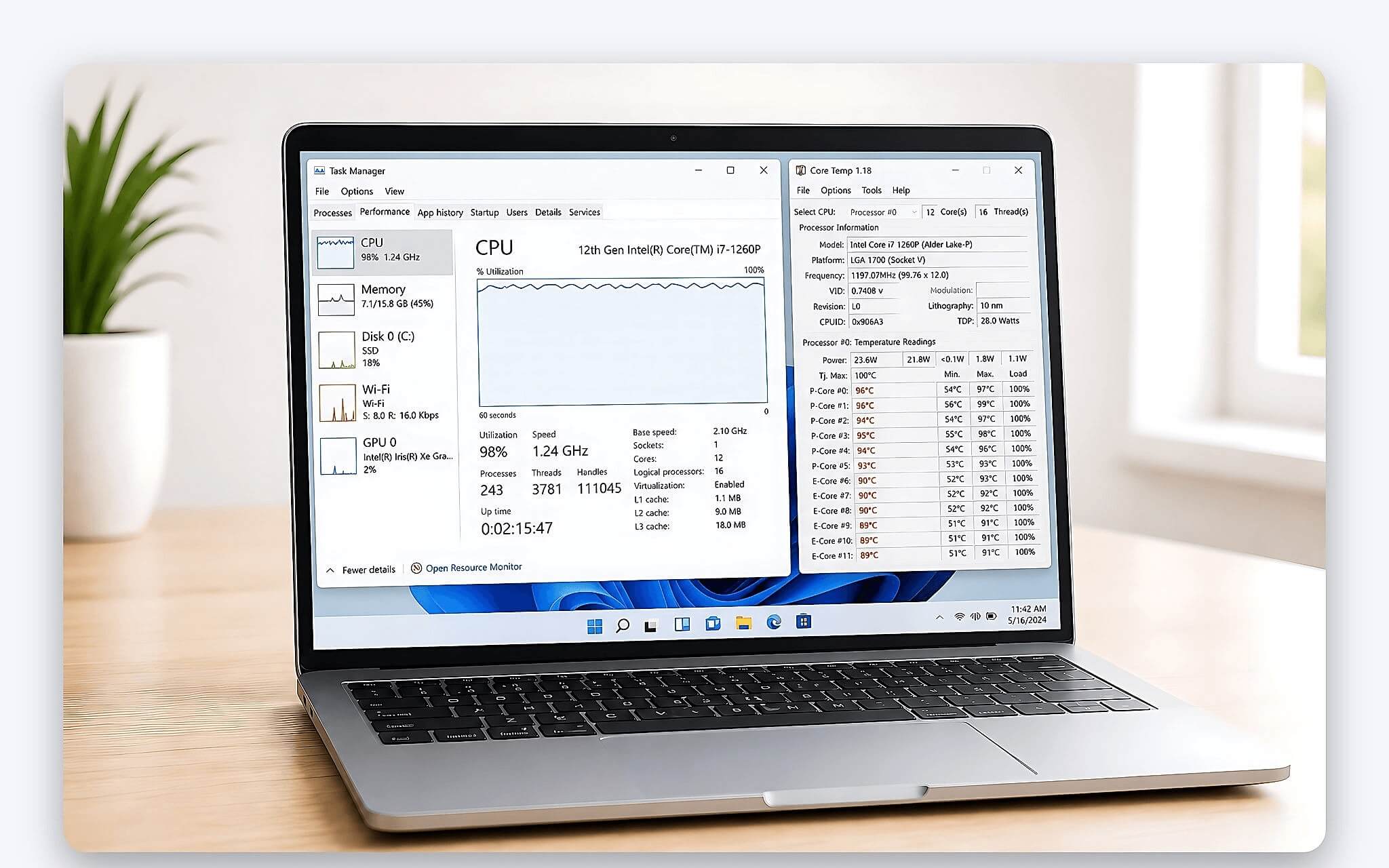 Biểu hiện xung nhịp sụt giảm khi laptop quá tải nhiệt độ Biểu hiện xung nhịp sụt giảm khi laptop quá tải nhiệt độ