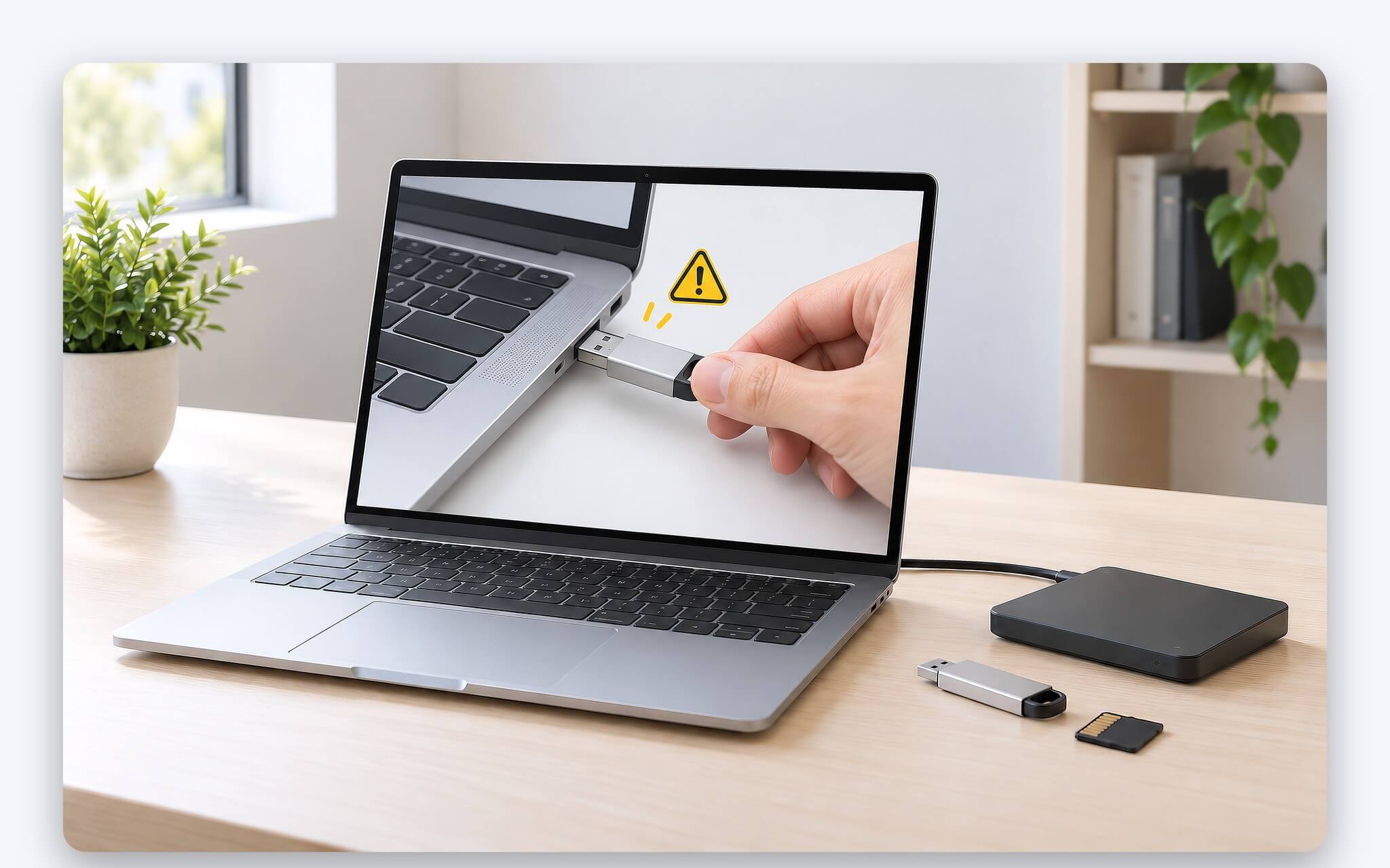 Rút ổ cứng gắn ngoài khỏi laptop an toàn để tránh lỗi hệ thống tệp